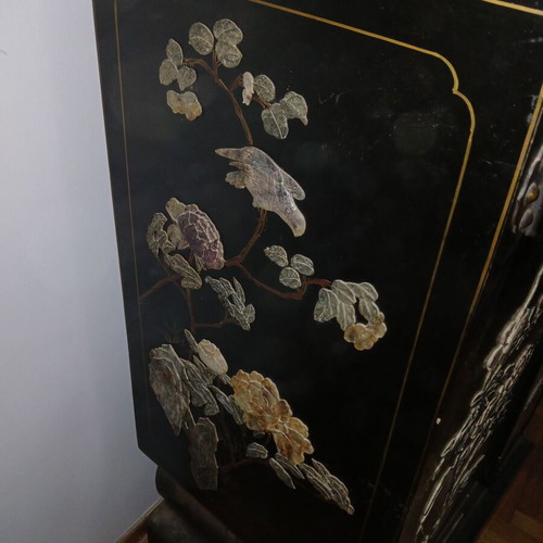 Vintage Chinese Storage Cabinet used, hand-painted with semi-precious stones