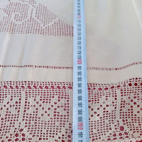 Handmade Beige Tablecloth with Crochet and Azur, like new, 193x188 cm