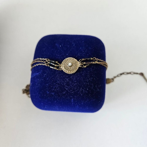 Ethnic bronze bracelet used with chains and zircon Satellite Paris