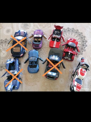 Burago miniature cars used, set of 5 metal cars and motorcycle