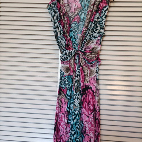 Colorful dress used, size medium to large, with belt