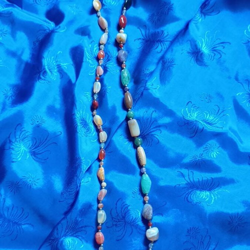 Long multicolor necklace with natural semiprecious stones used, boho style