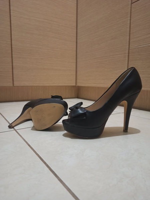 Γόβες Peep Toe μεταχειρισμένες, μαύρες, μέγεθος 37, τακούνι 12cm