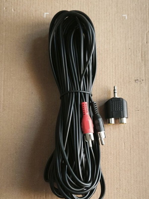 Audio cable 8 metres black mini-jack 3.5mm to RCA with RCA to mini-jack adapter