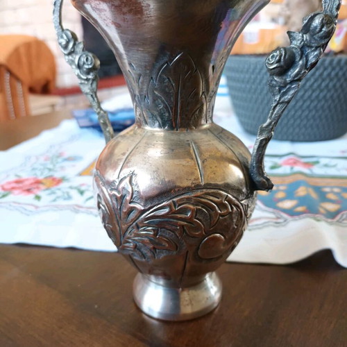 Silver-plated hand-carved vase used