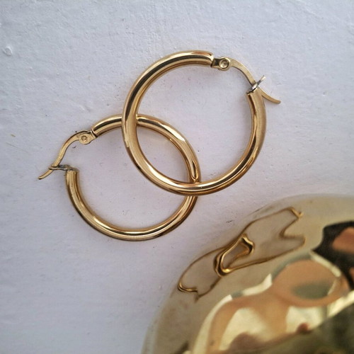 Steel Hoop Earrings like new, gold color