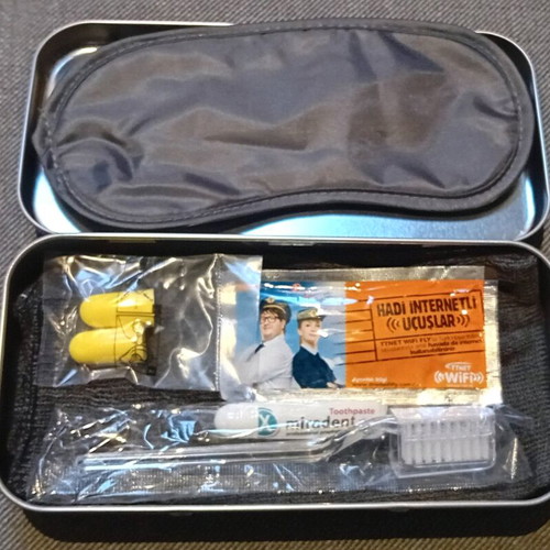 Turkish Airlines collectible travel kit new in metal tin with slippers