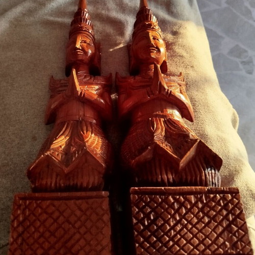 Wooden carved figures used, large set of 2