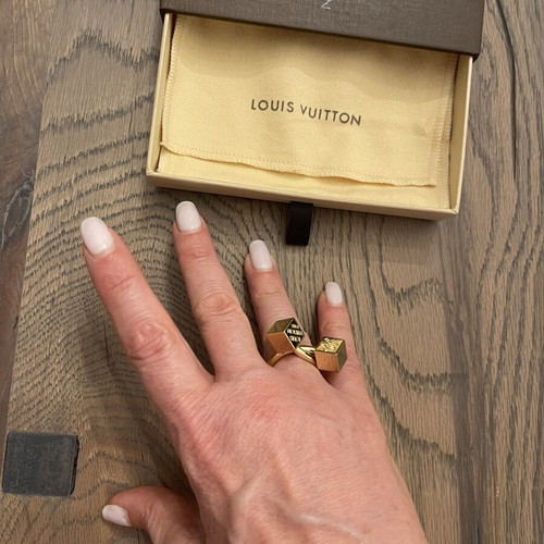 Louis Vuitton Double Cube Ring, gold-tone metal, size 53-54