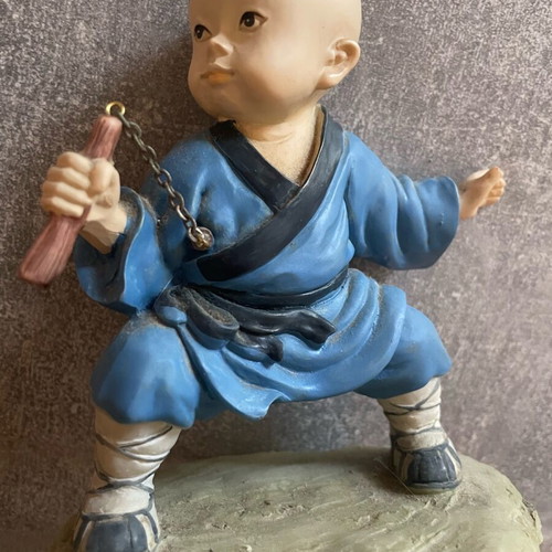 Shaolin Kung Fu clay figurine used with nunchaku from China 1999