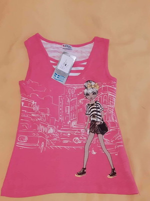 Evita sleeveless top new, fuchsia with girl print, size 116 cm