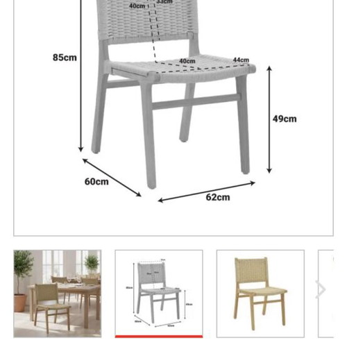 Julien dining chairs pack of 4 used, rubberwood and natural rope