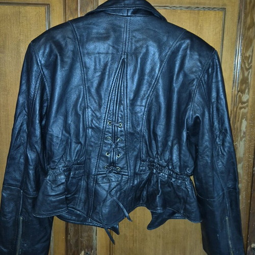 Vintage leather jacket used, black, size medium-large