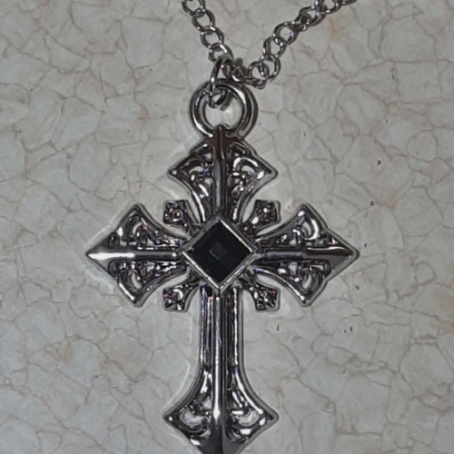 Men's cross in steel with black stone gothic style new