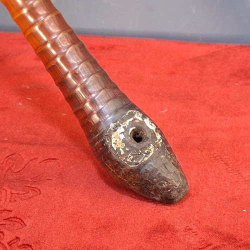 Chinese opium pipe 19th century used, bamboo and silver
