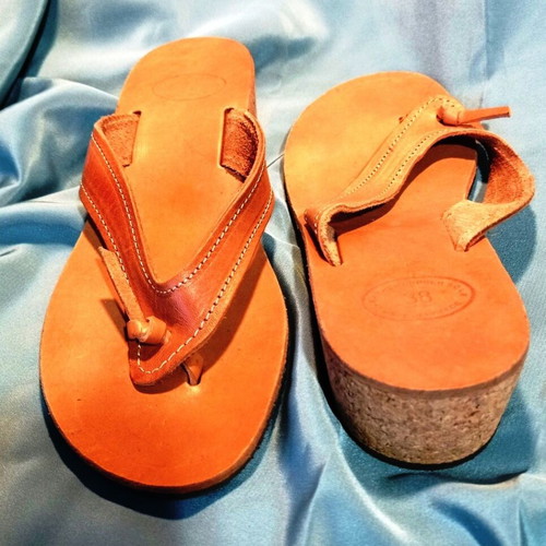 Greek Leather Sandals Size 38 with Cork Wedge New