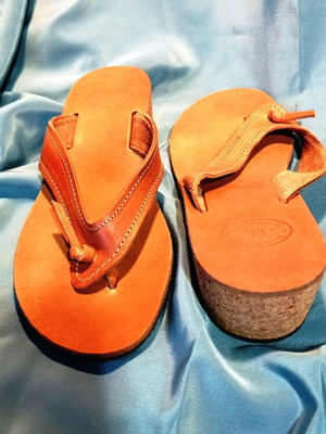 Greek Leather Sandals Size 38 with Cork Wedge New