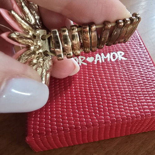 Flower ring adjustable, like new, pink and gold