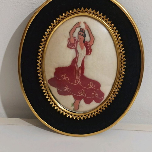 Framed embroidery used, dimensions 19.5x16.5 cm