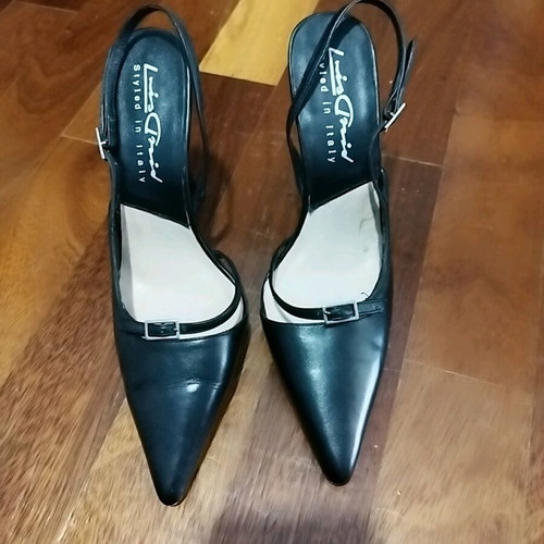 Black Leather Stiletto Pumps With Strap And Buckle New, Size 35