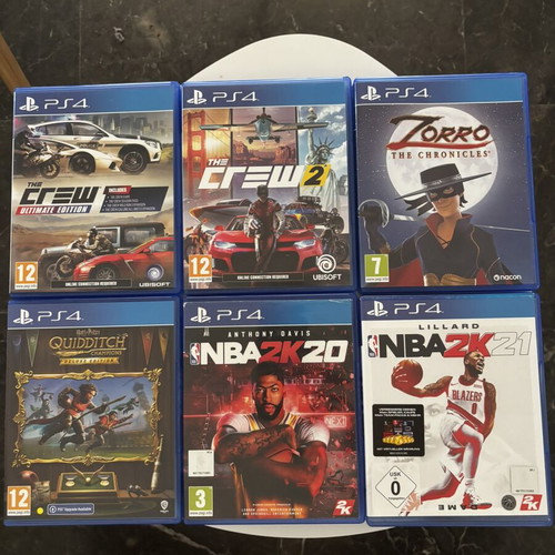 PS4 games pack of 6 including The Crew, Zorro, Harry Potter Quidditch, NBA 2K20 and 2K21