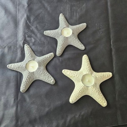 Handmade artistic plaster starfish candle holders, set of 3