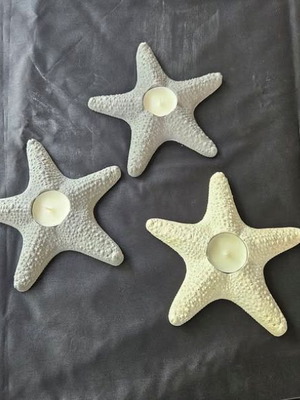 Handmade artistic plaster starfish candle holders, set of 3