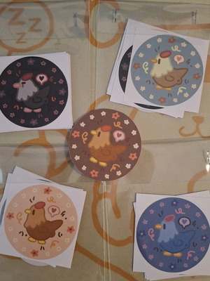 Stardew Valley round stickers new, pack of 5 with chicks