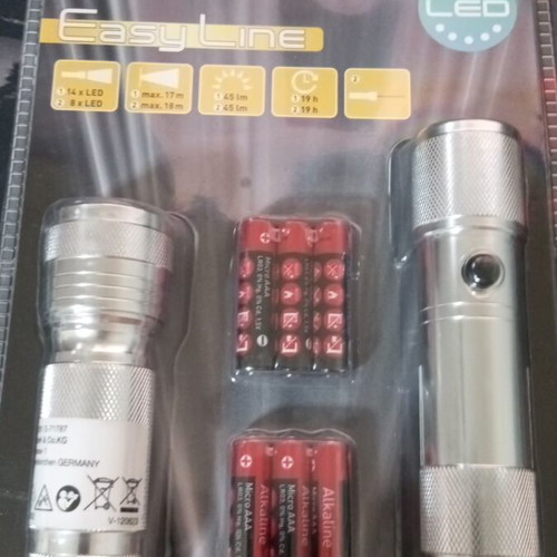 EasyLine LED flashlight set new, pack of 2 metal torches