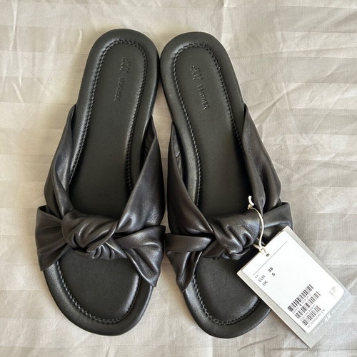 H&M leather slider sandals size 38 new, black