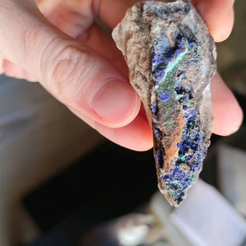 Azurite with malachite on marble new, Lavrio area