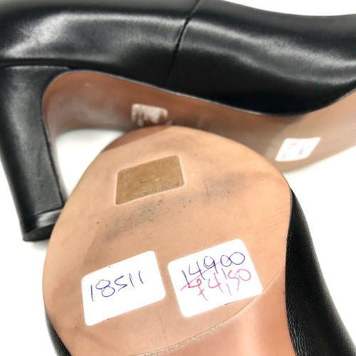 Nak Black Mid Heel Pumps New Leather Size 37