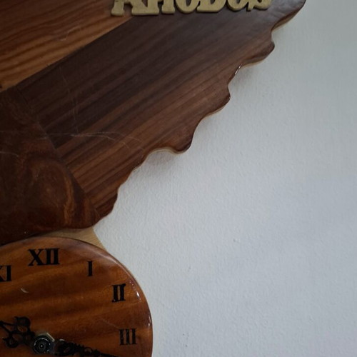 Vintage Handmade Wooden Wall Clock Rhodos like new