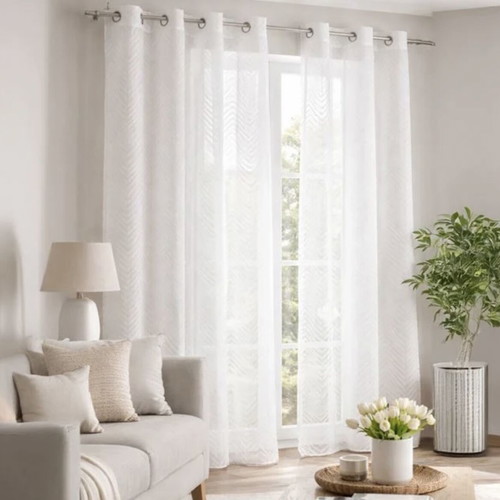 White Zig-Zag Curtain 140x260cm New, Decorative Sheer with Rings
