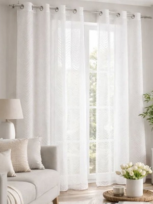 White Zig-Zag Curtain 140x260cm New, Decorative Sheer with Rings