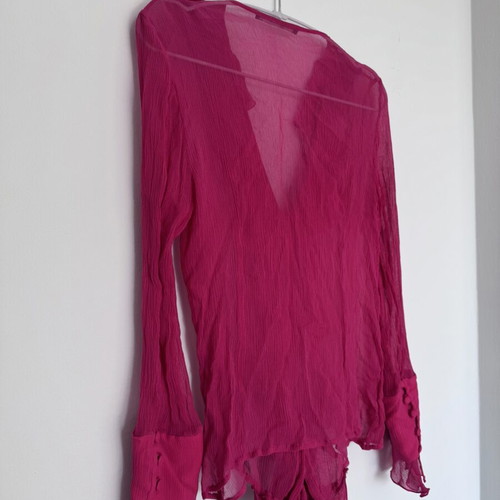 Raxevsky fuchsia see-through blouse with satin camisole like new
