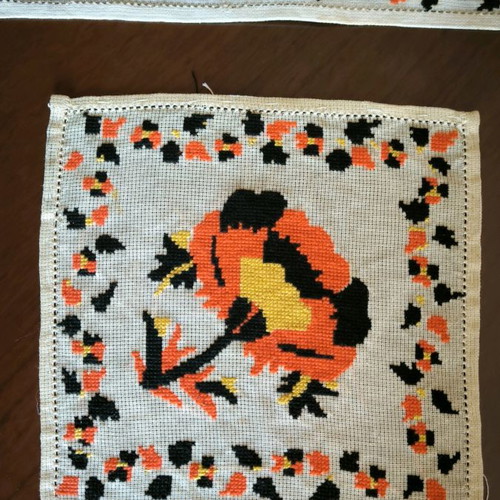 Handmade embroidery set with table runner and two canvas napkins