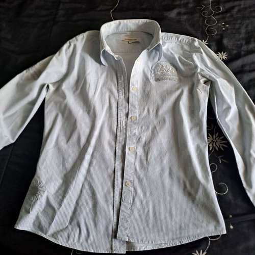 La Martina shirt like new, sky blue and white with embroidered logo