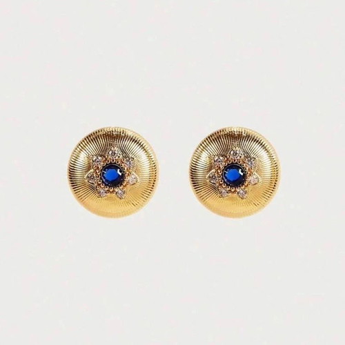 18K Gold Plated Stainless Steel Earrings with Blue Crystal Vintage Style