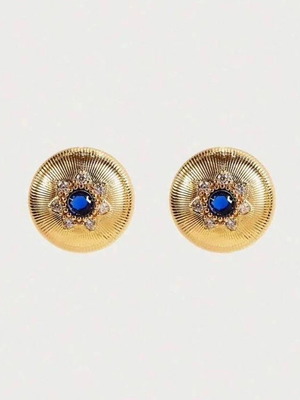 18K Gold Plated Stainless Steel Earrings with Blue Crystal Vintage Style