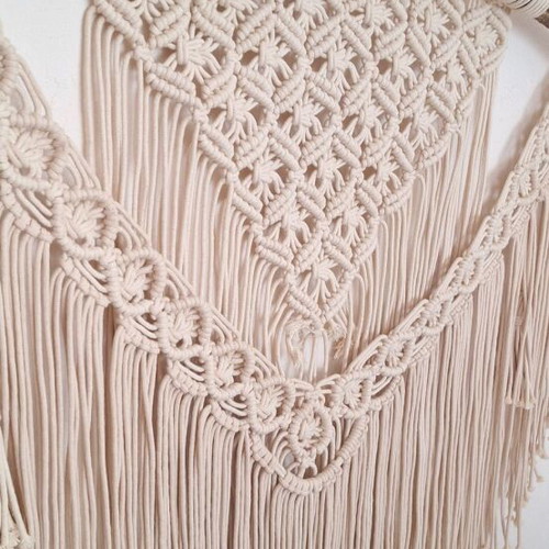 Large macrame wall hanging, 100% cotton and natural wood