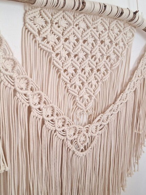 Large macrame wall hanging, 100% cotton and natural wood