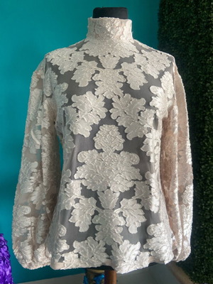 Devore velvet brocade blouse beige like new size M