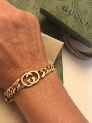 Gucci Vintage Interlocking GG Chain Bracelet Gold Tone Adjustable