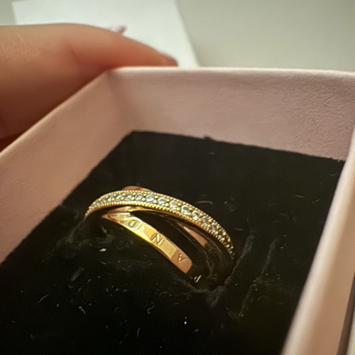 Pandora K14 gold plated triple ring with cubic zirconia