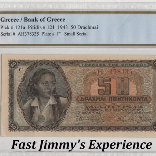 Greece 50 Drachmai 1943 banknote PCGS Choice UNC 63