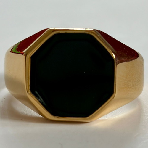 Black Enamel Octagon Signet Ring New, 316L Stainless Steel, US Size 12