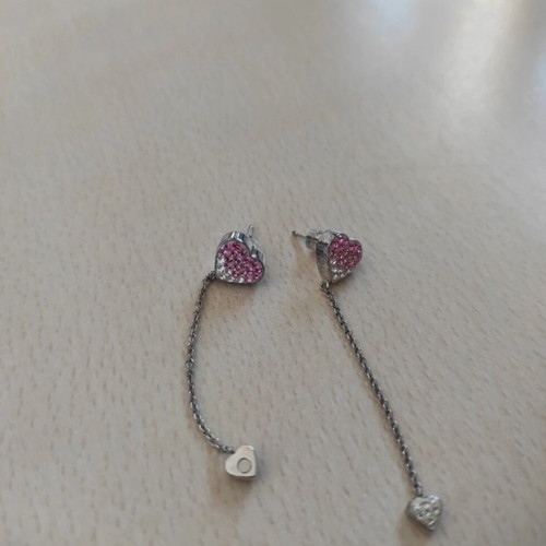 Folli Follie Hanging Heart Earrings like new pink silver
