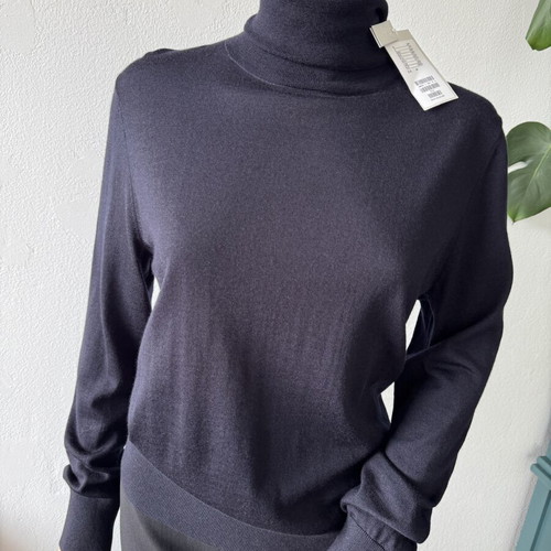 COS 100% merino wool turtleneck top, size M, navy