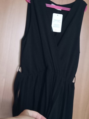 Maxi dress black with front slit, polyester and elastane, Italy new collection